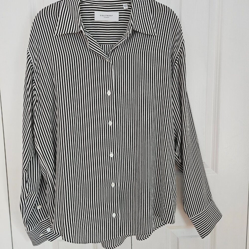 Eqipment Essential Silk Striped Long Sleeved Shirt sz L - Picture 4 of 7